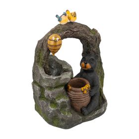 18.5x11.8x22.6" Decorative Two-Tiered Water Fountain with Woodland Animal Design, Outdoor Fountain with Light and Pump