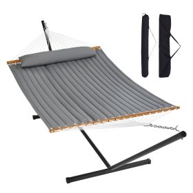 VEVOR Two Person Hammock with Stand Included Heavy Duty 480lb Capacity, Double Hammock with 12 FT Steel Stand and Portable Carrying Bag and Pillow, Fr (Color: Gray, Type of Support: T Type)